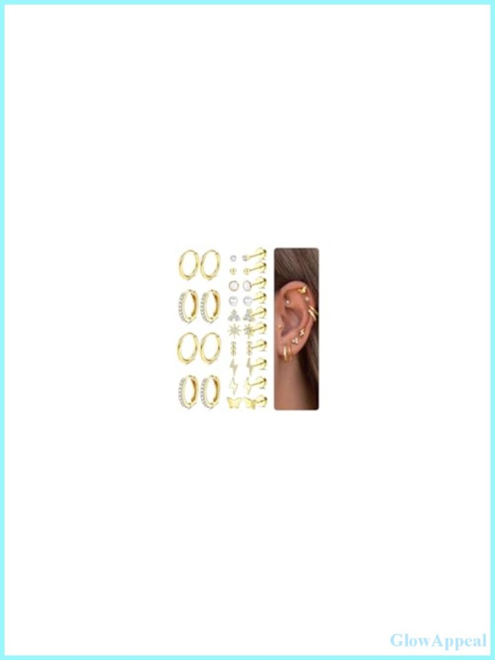 14K Gold Plated Flat Back Earrings Set 20G Stainless Steel Stud Hoops for